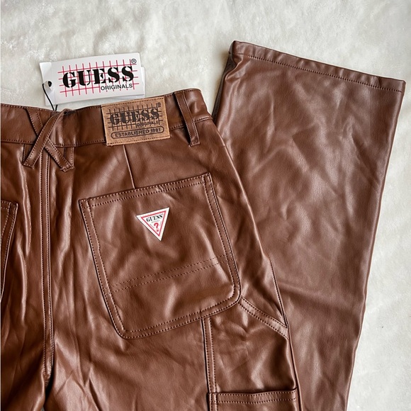 New Guess Brown Carpenter Straight-Leg Leather Pants - Picture 10 of 15